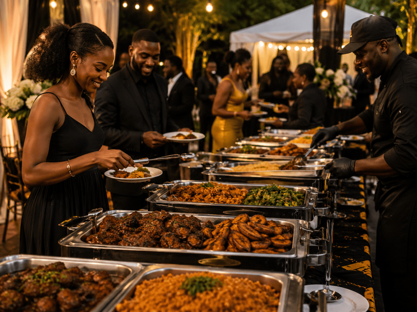 Elegant Congo Grill catering buffet at a formal evening event